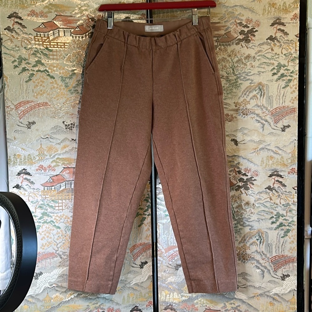 EVERLANE THE DREAM PLEATED KNIT CROP HEATHERED  AUBURN PANT SZ S